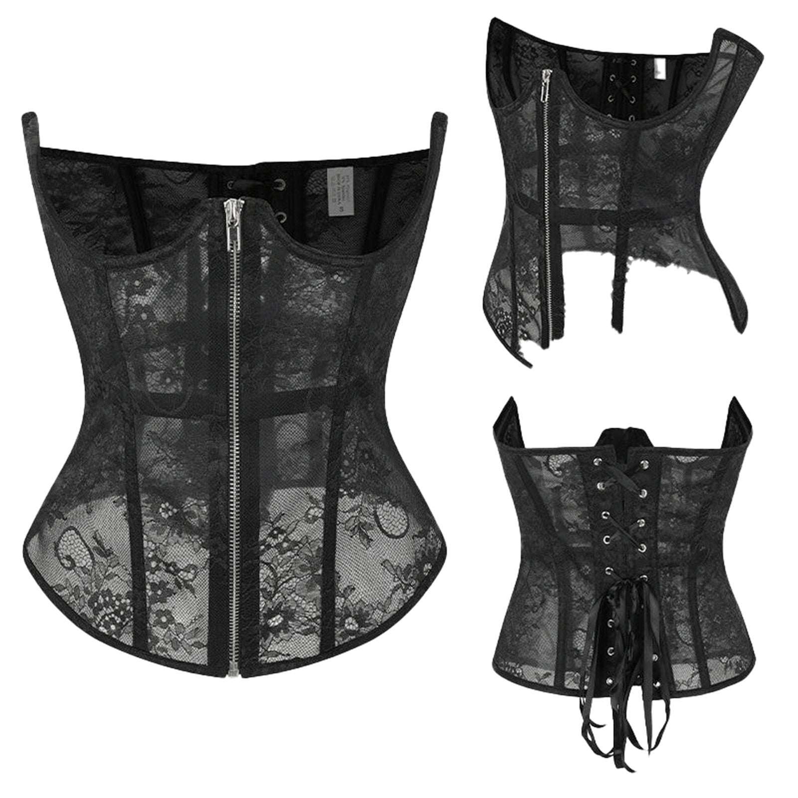 LuckeLadybug LLC Gothic lace corset belt featuring a zipper and lace-up back design for a stylish look