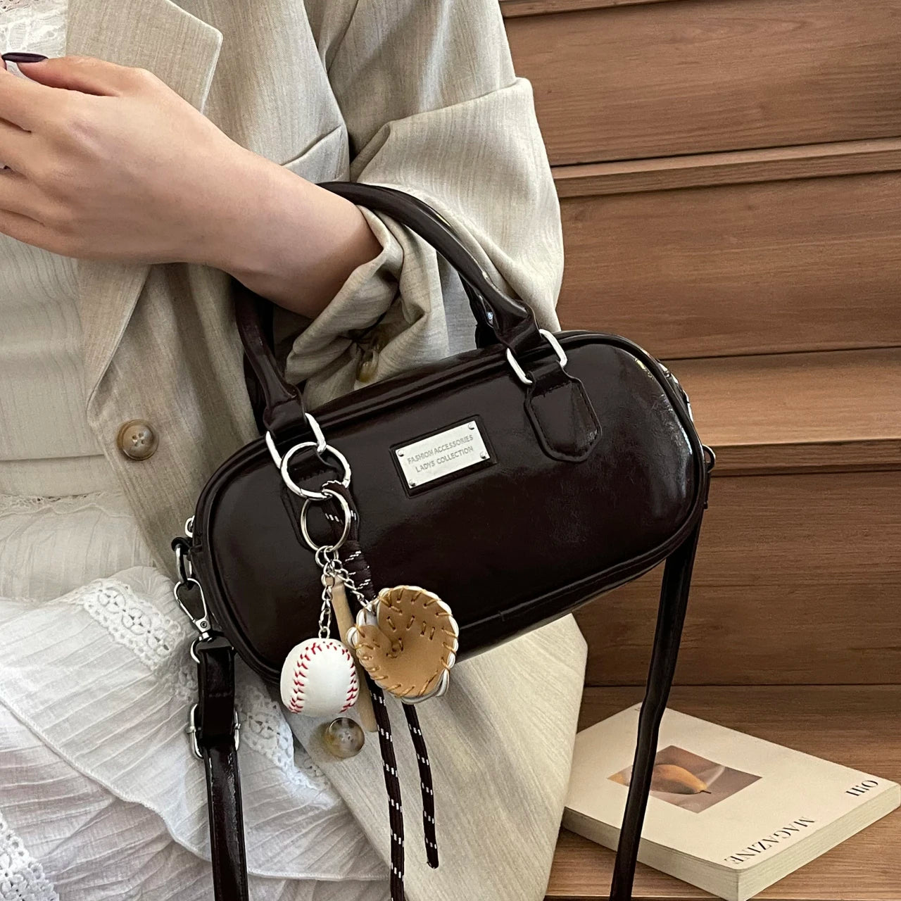 Miu Style Small Square Boston Handbag