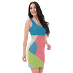 LuckeLadybug elegant bodycon dress for women with colorful geometric patterns and sleeveless design
