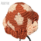 Crochet adult hat with ruffle detail in rust and cream, perfect for mommy and me apparel