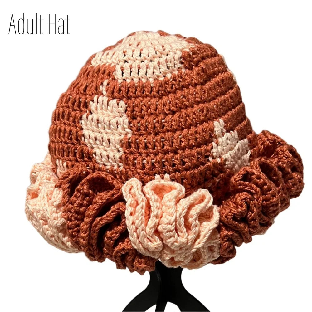 Handmade Ruffle Adult Hat in Rust and Peach Colors for mommy and me apparel