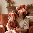 Mommy and Me apparel featuring matching ruffle hats for a cozy, stylish look
