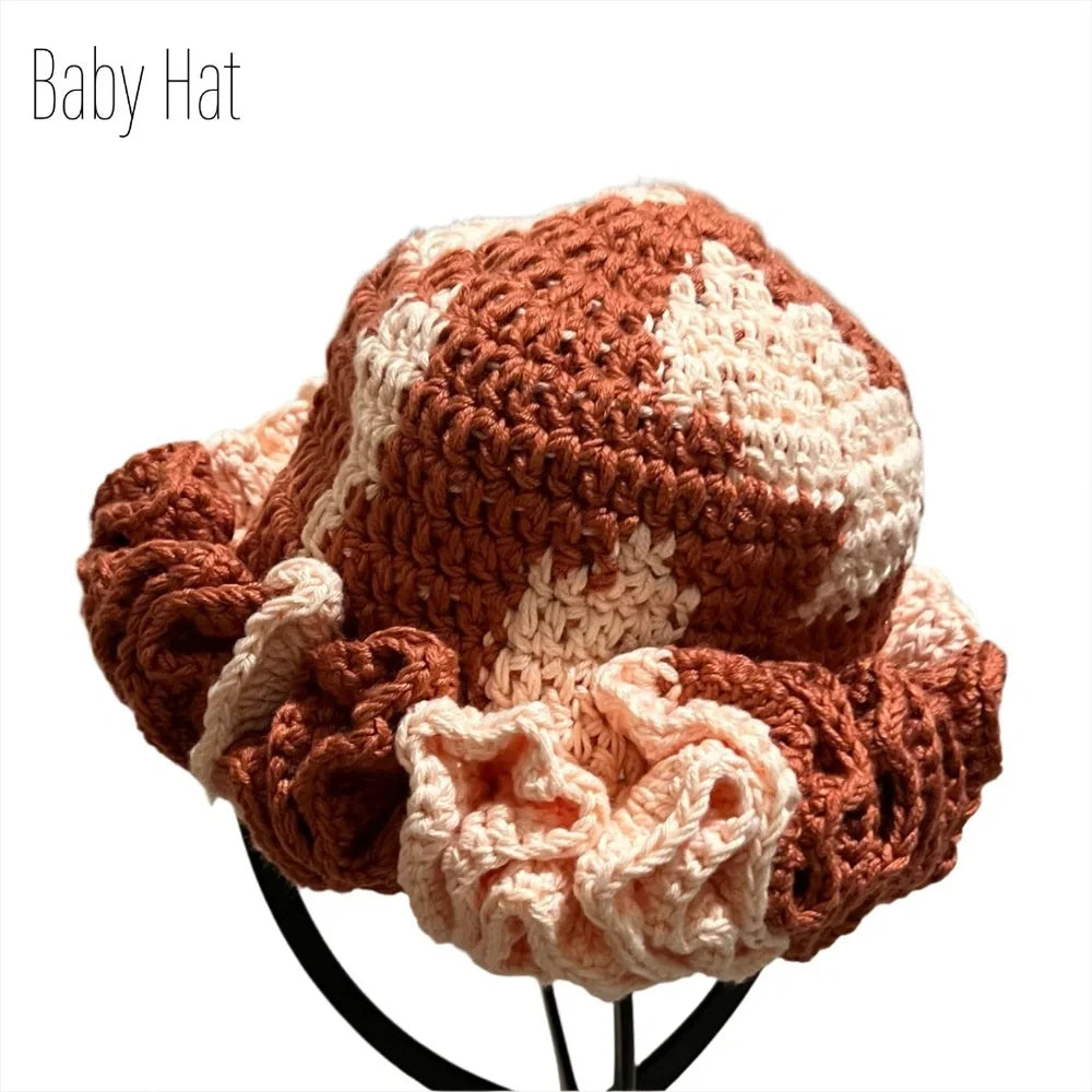 Handmade knitted baby hat with ruffles, perfect for mommy and me apparel matching outfits