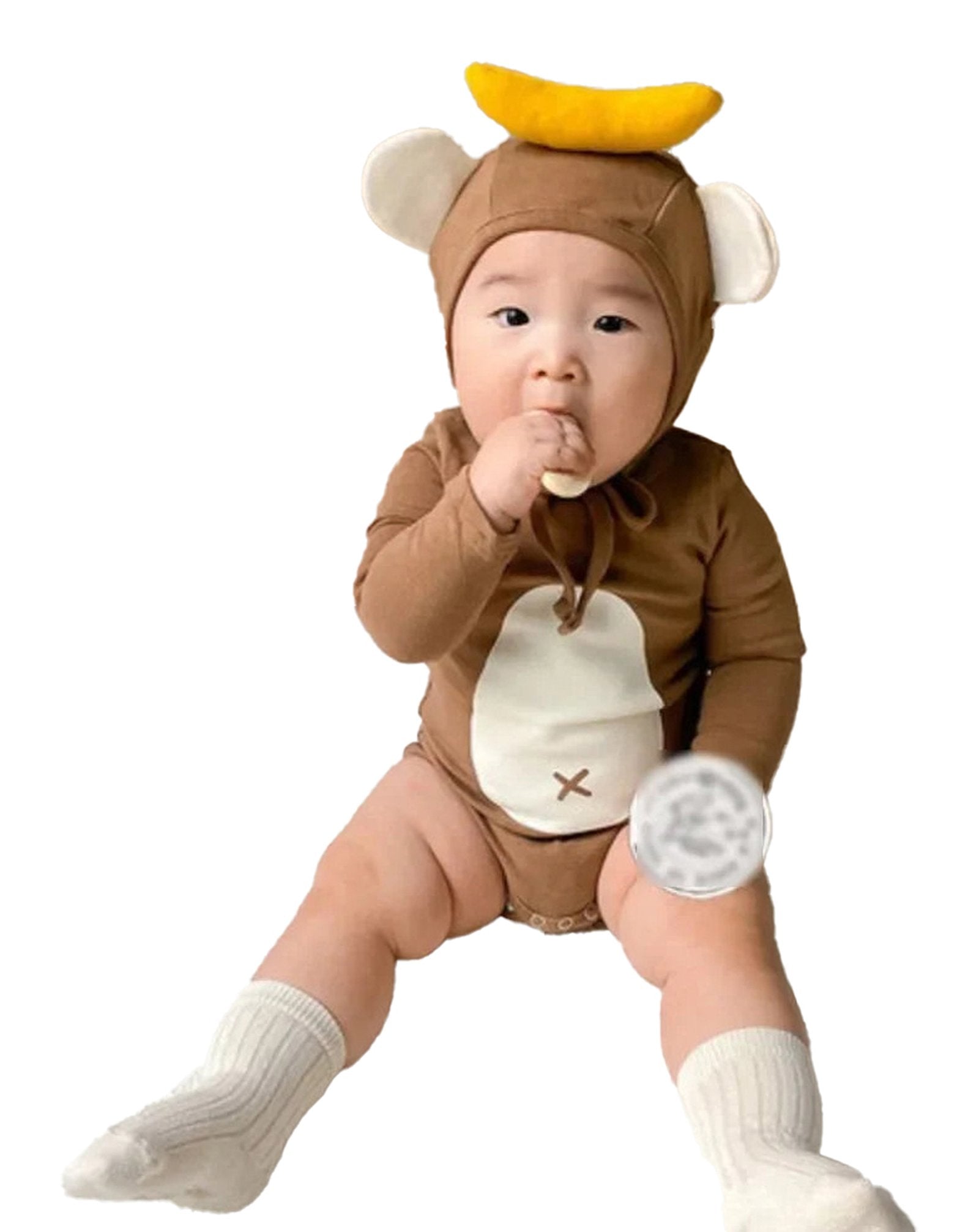 Adorable monkey baby onesie cotton in brown with ear details, perfect for infants and playful outfits