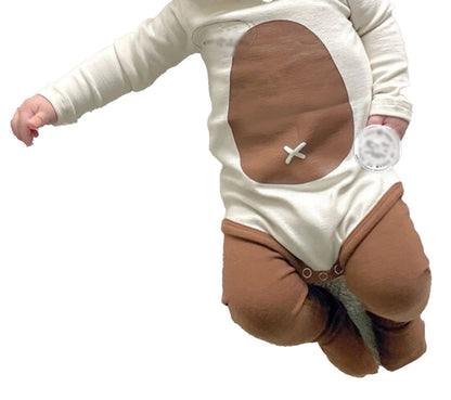 LuckeLadybug monkey baby onesie cotton in cream with brown accents and snap closures for easy dressing