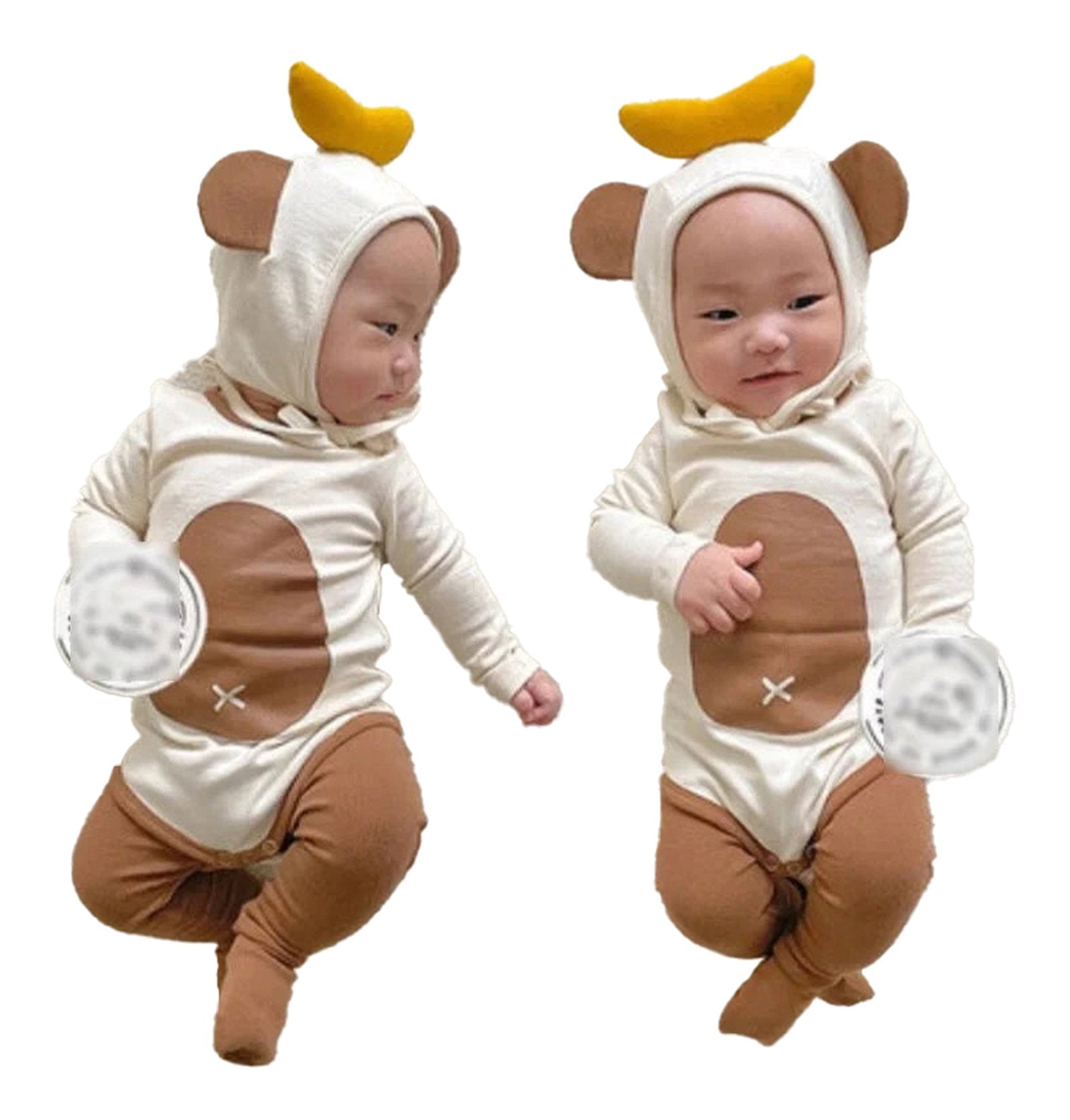 Adorable monkey baby onesie cotton with hood and cute ear details for infants by LuckeLadybug LLC