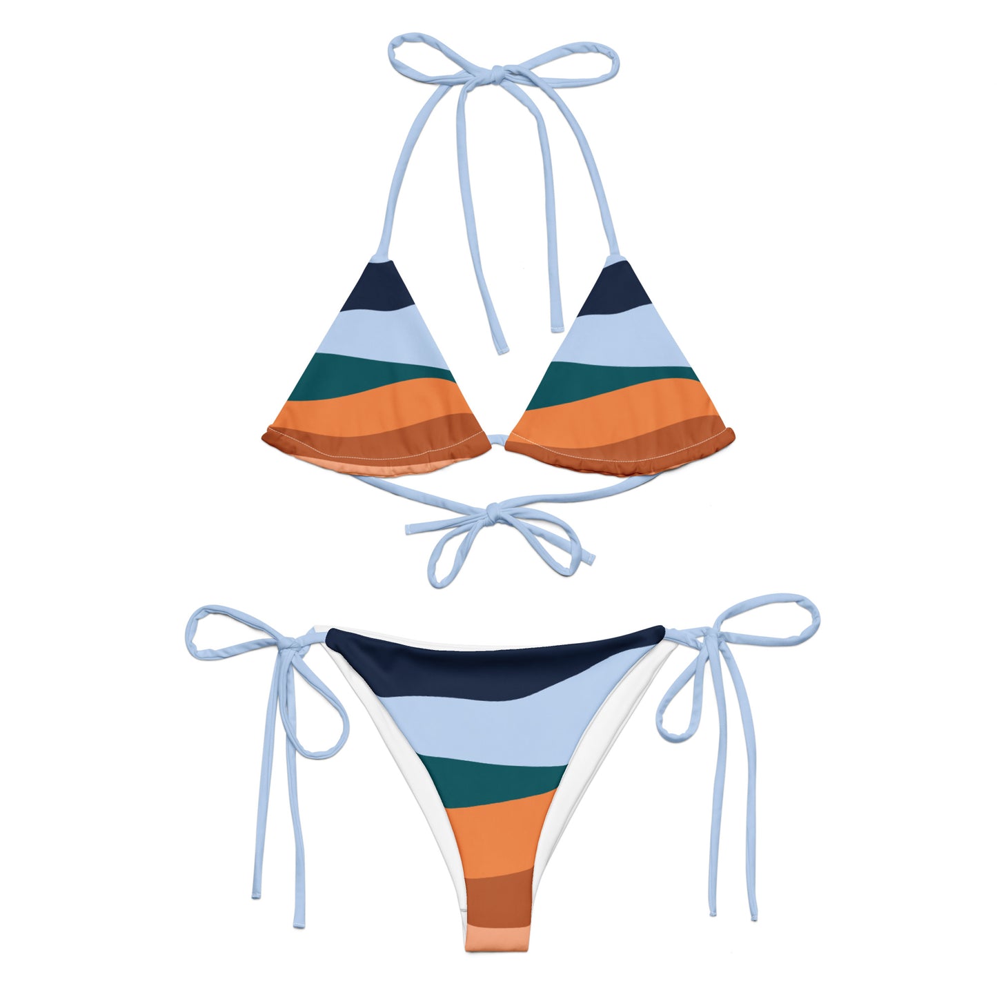 LuckeLadybug multi color bikini for women with striped triangle top and adjustable tie sides