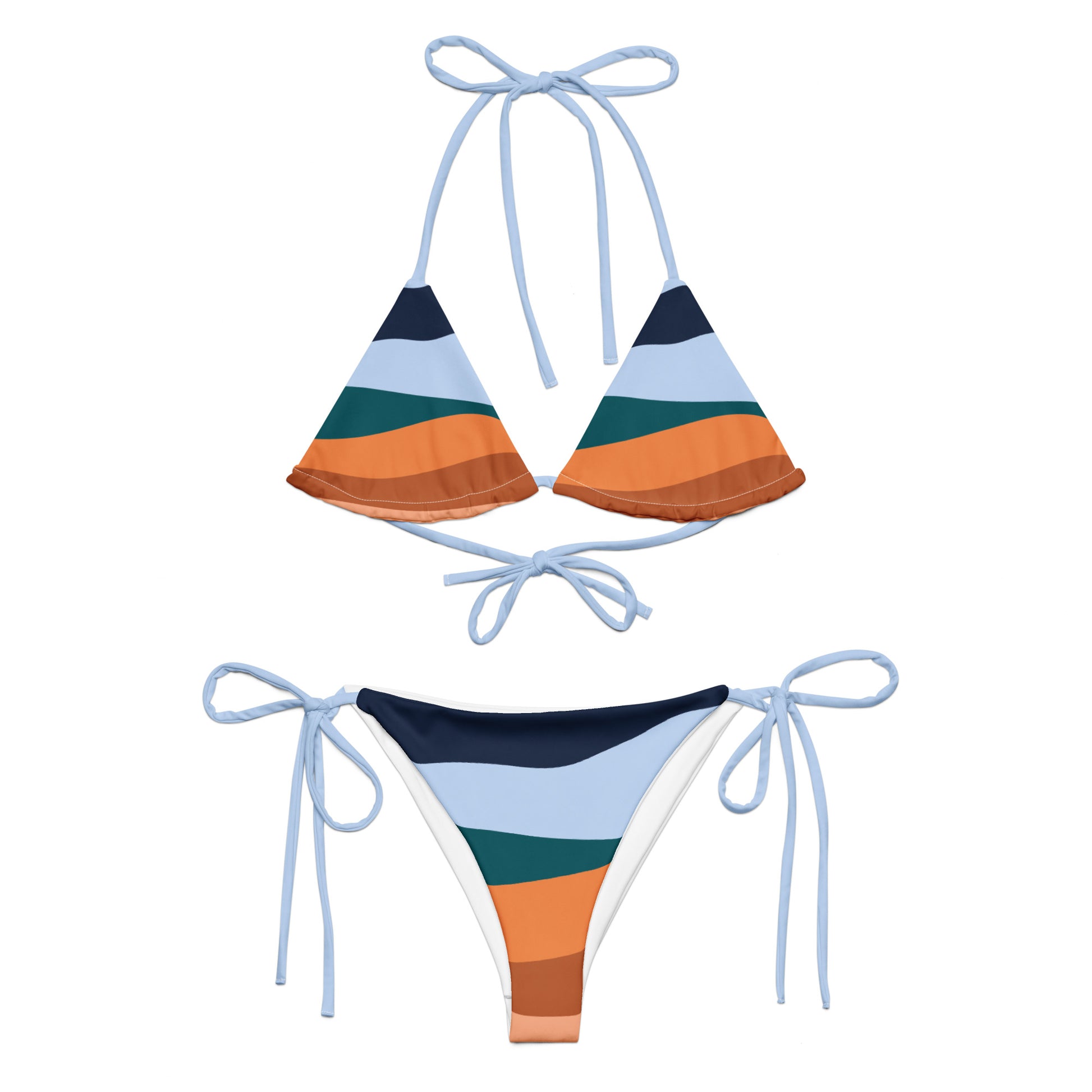 LuckeLadybug multi color bikini for women with striped triangle top and adjustable tie sides