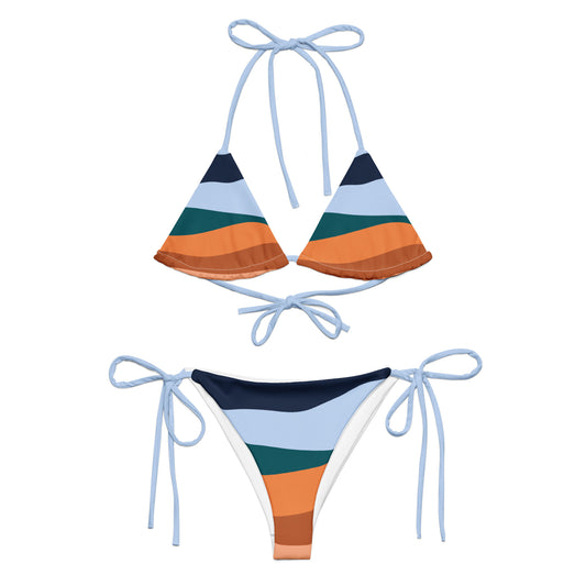 LuckeLadybug multi color bikini for women with striped triangle top and adjustable tie sides