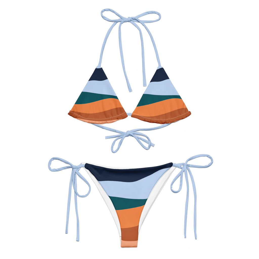 LuckeLadybug multi color bikini for women with a trendy striped design and adjustable ties