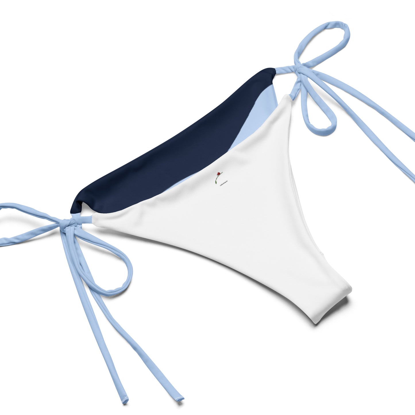 Multi color bikini for women by LuckeLadybug featuring white navy and light blue colors with side tie straps