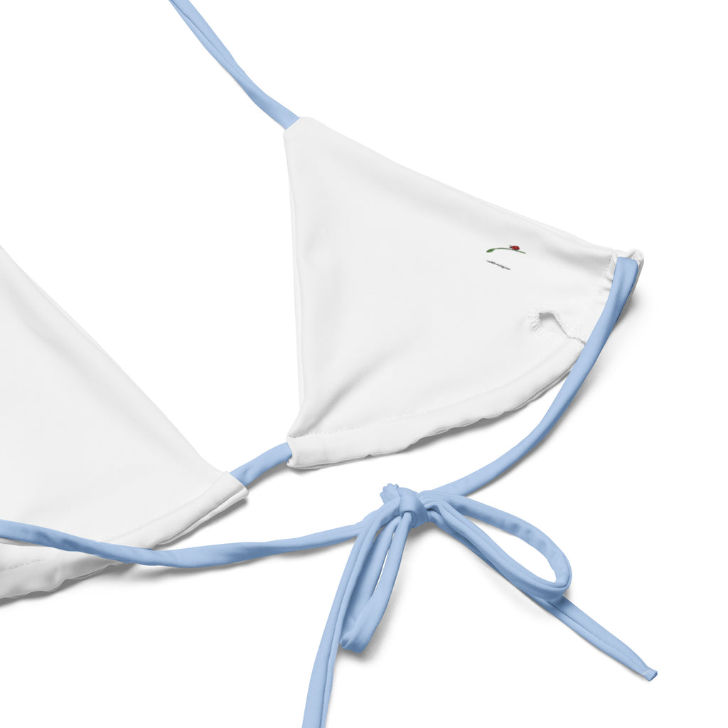 LuckeLadybug multi color bikini for women white triangle top with light blue straps