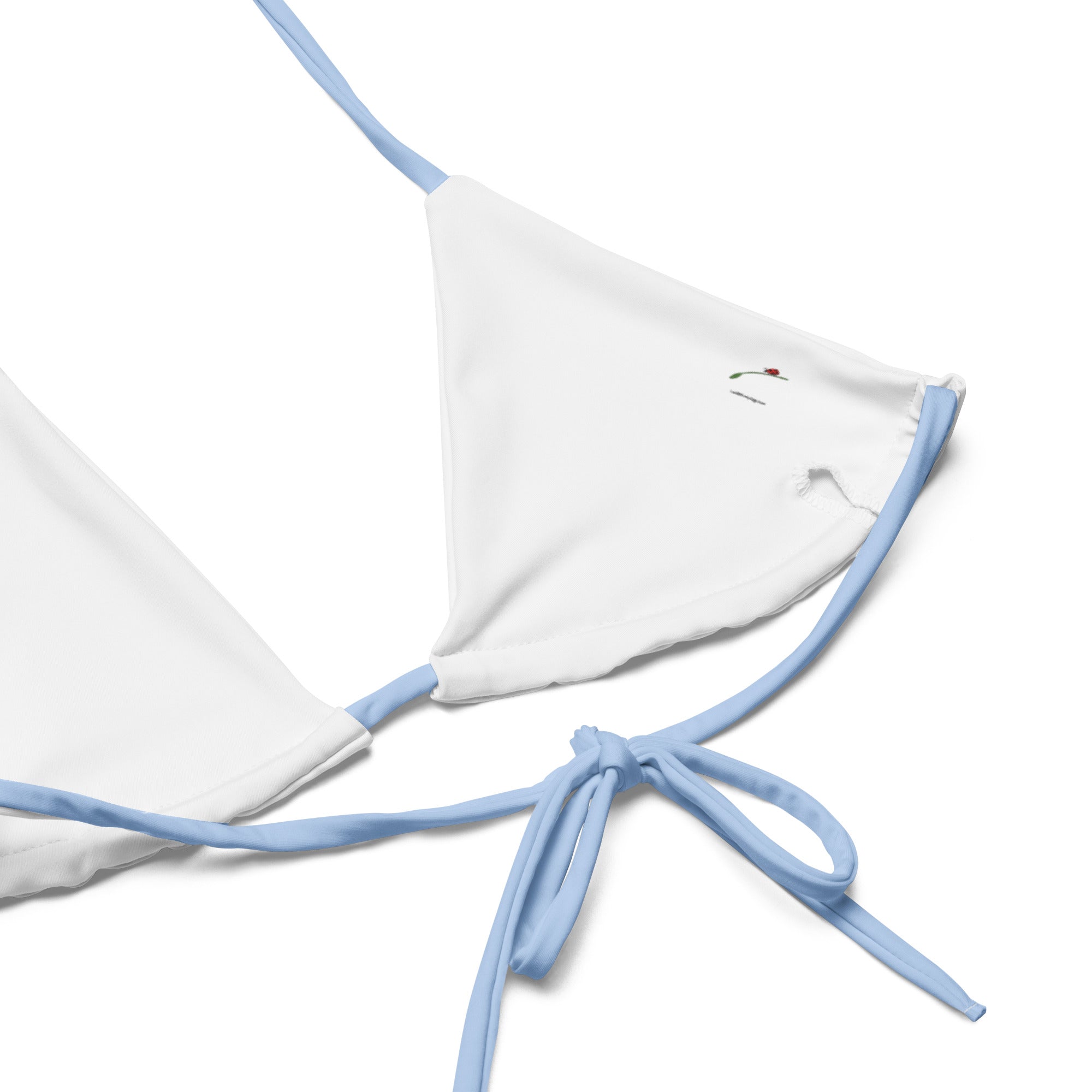 LuckeLadybug multi color bikini for women white triangle top with light blue straps