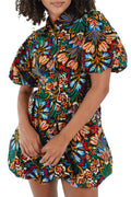 Multicolor floral puff sleeve dress by LuckeLadybug with vibrant floral patterns and a stylish silhouette