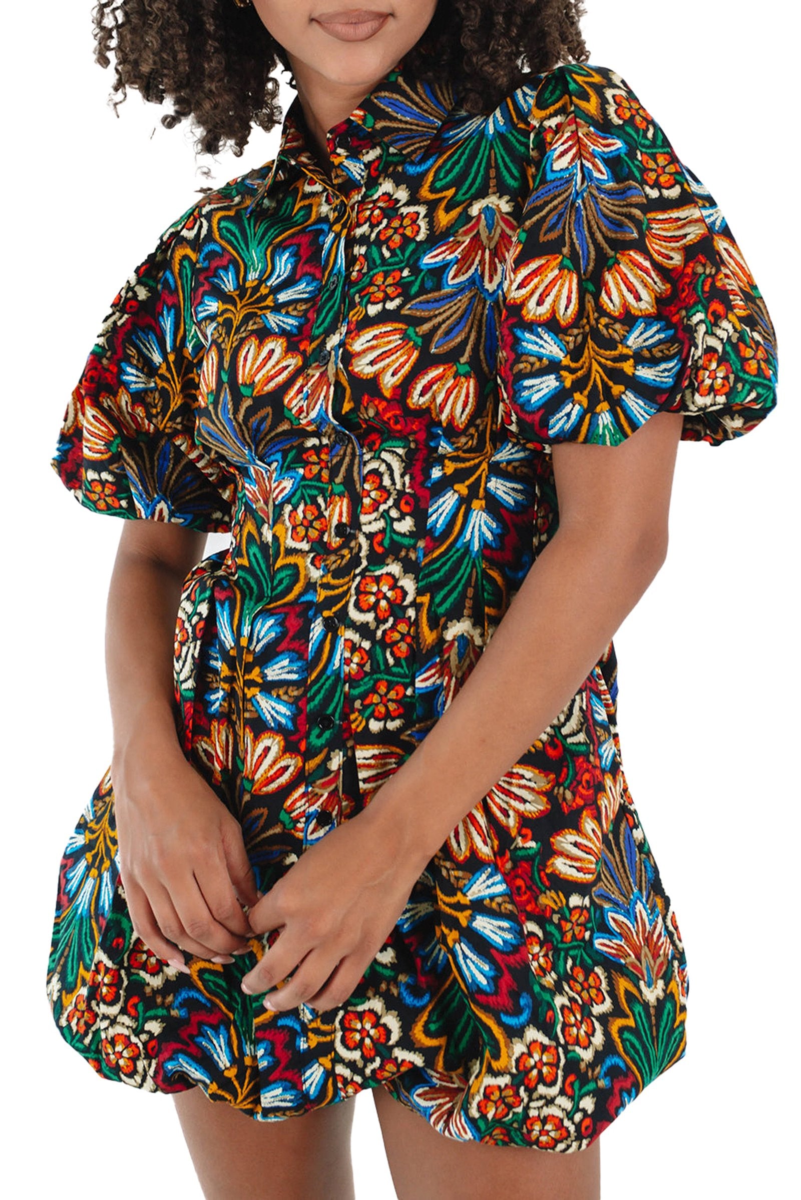 Multicolor floral puff sleeve dress by LuckeLadybug with vibrant floral patterns and a stylish silhouette