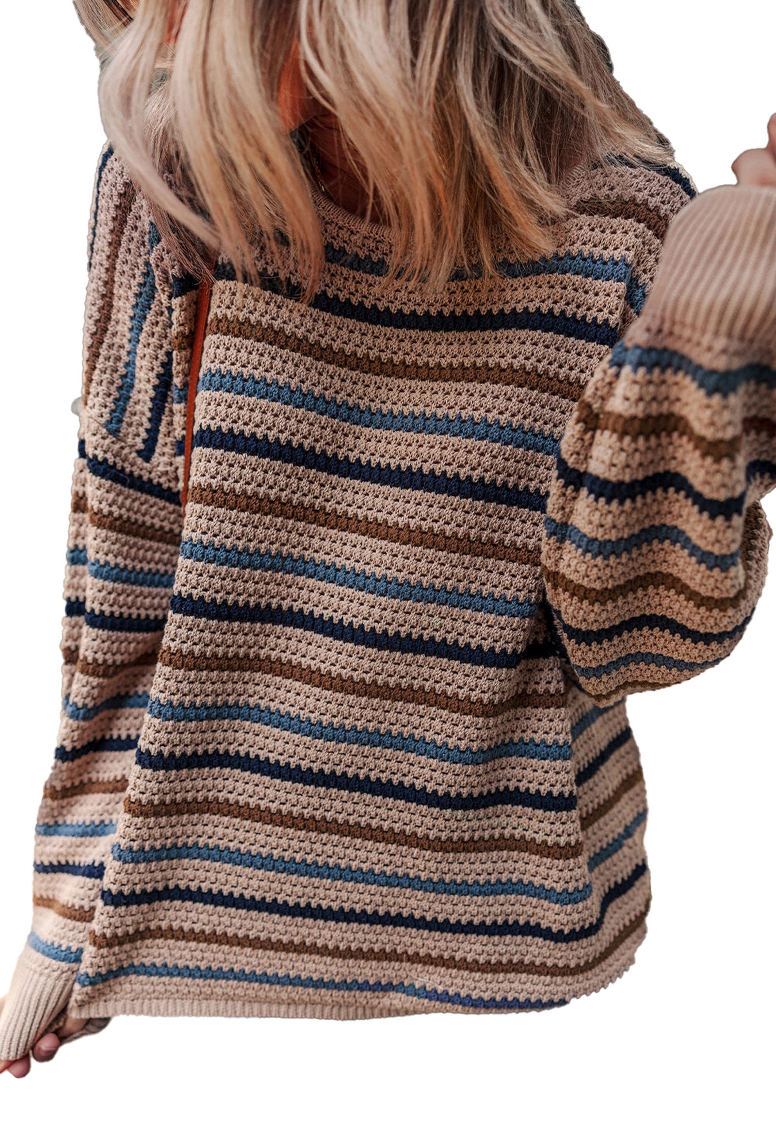 LuckeLadybug multicolor striped knitted sweater featuring a cozy design and soft material