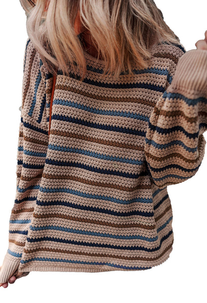 LuckeLadybug multicolor striped knitted sweater featuring a cozy design and soft material
