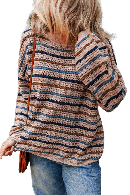 Multicolor striped knitted sweater by LuckeLadybug with relaxed fit and wide sleeves