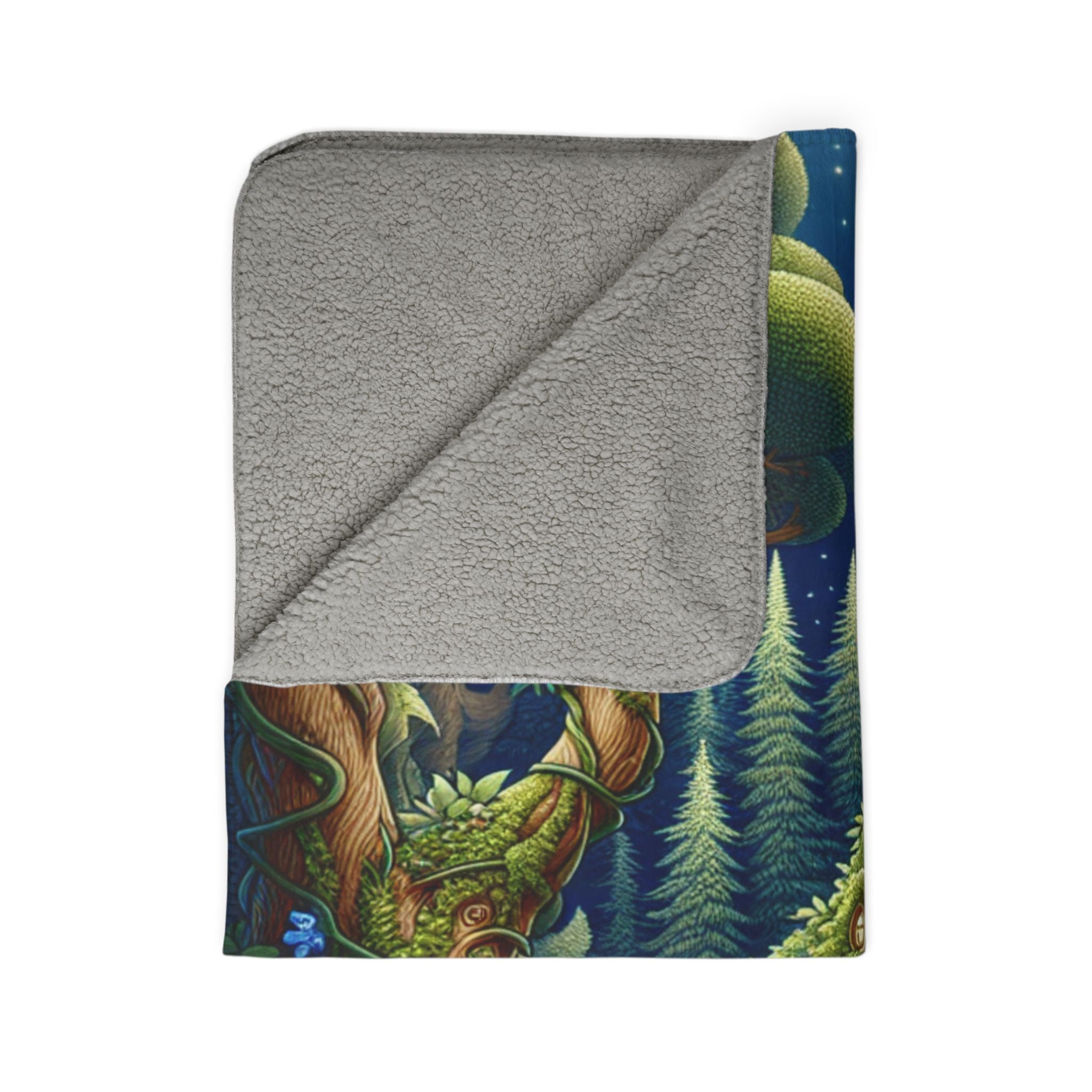 LuckeLadybug sherpa mushroom cabin blanket for couch with forest and tree design