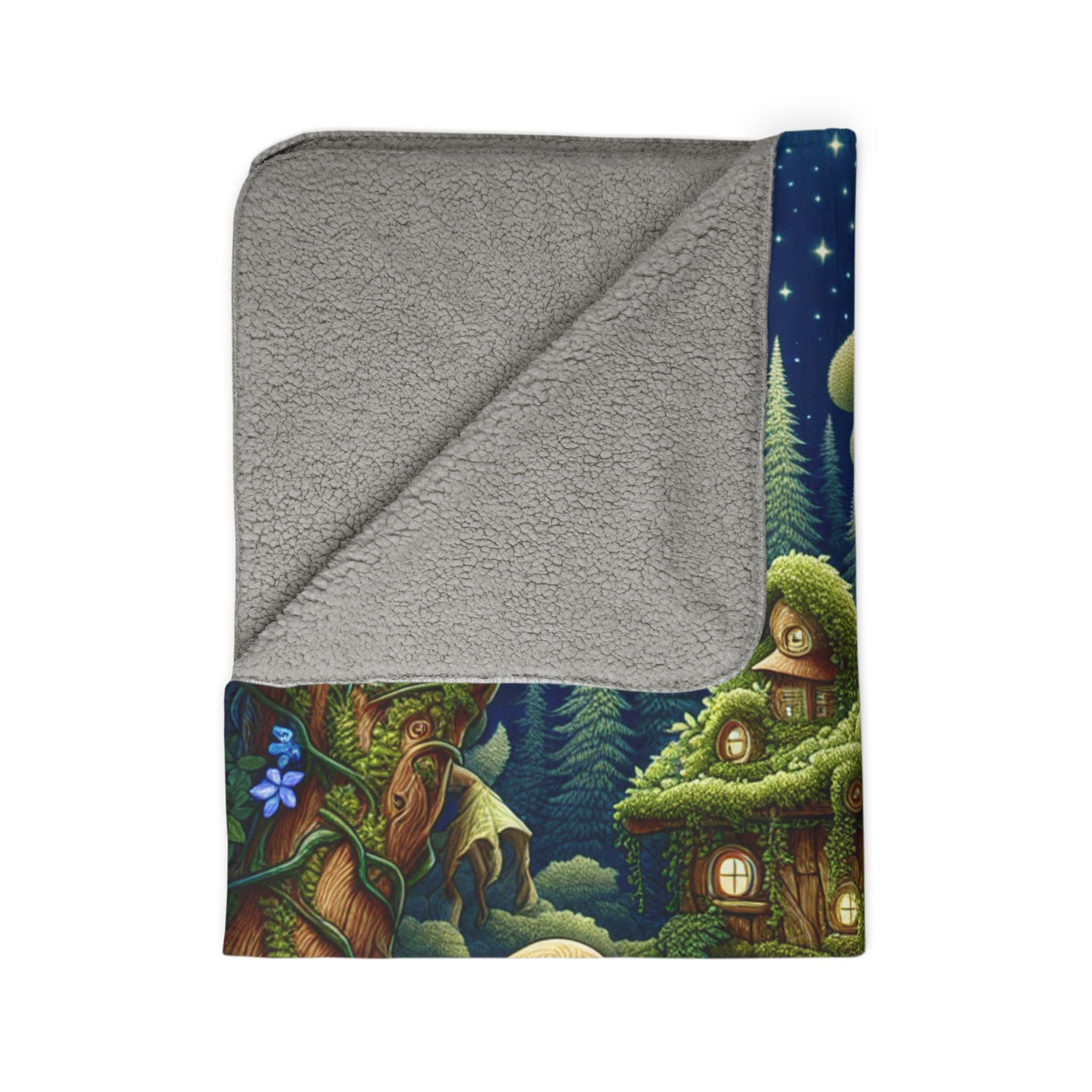 LuckeLadybug mushroom cabin blanket for couch with sherpa lining and whimsical forest design