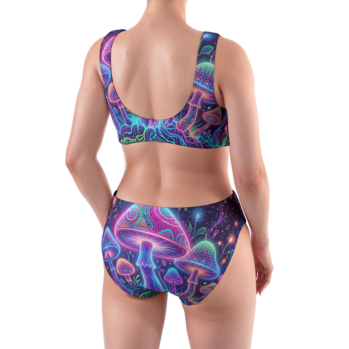 LuckeLadybug Mushroom Psychedelic Bikini featuring vibrant colors and unique mushroom designs