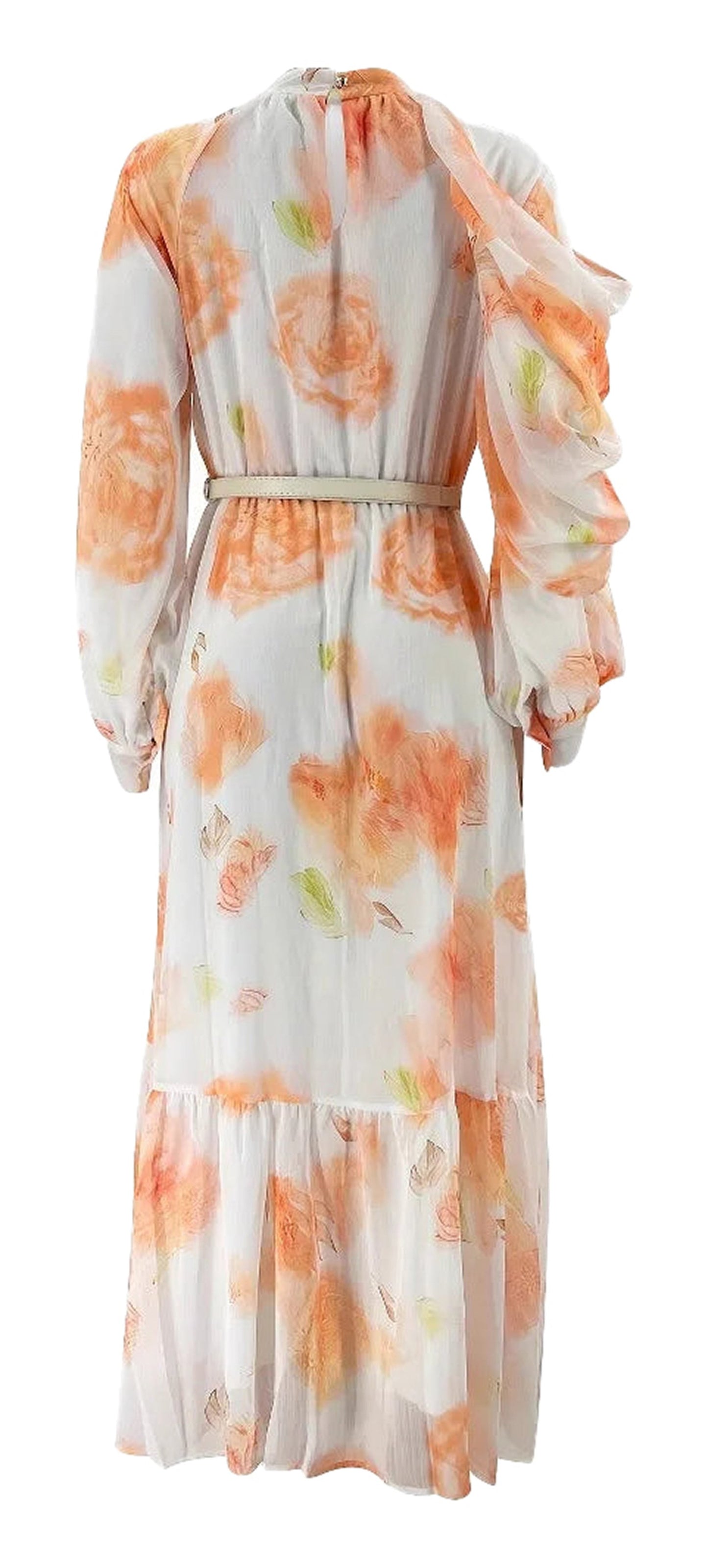 LuckeLadybug Muslim women's printed abaya dress with floral design and elegant long sleeves