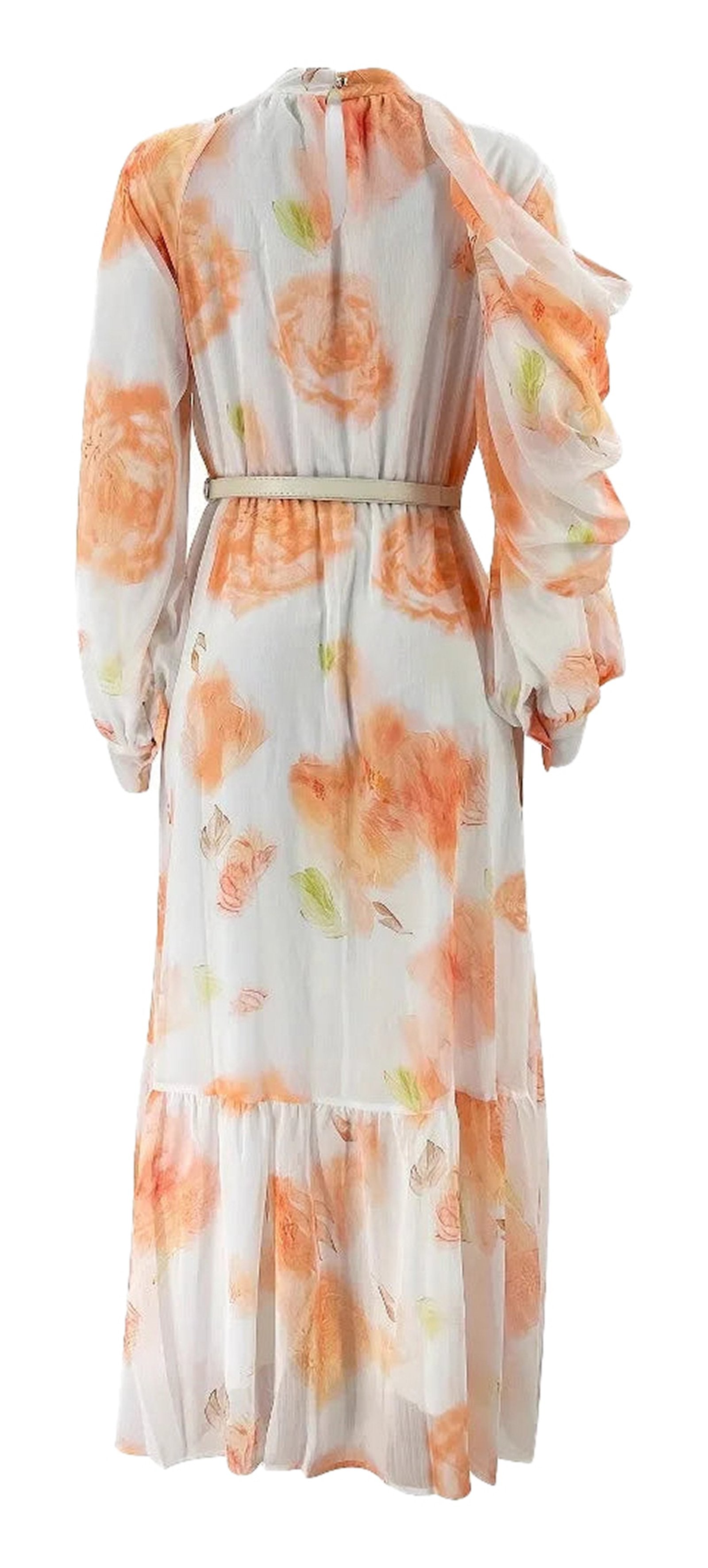 LuckeLadybug Muslim women's printed abaya dress with floral design and elegant long sleeves