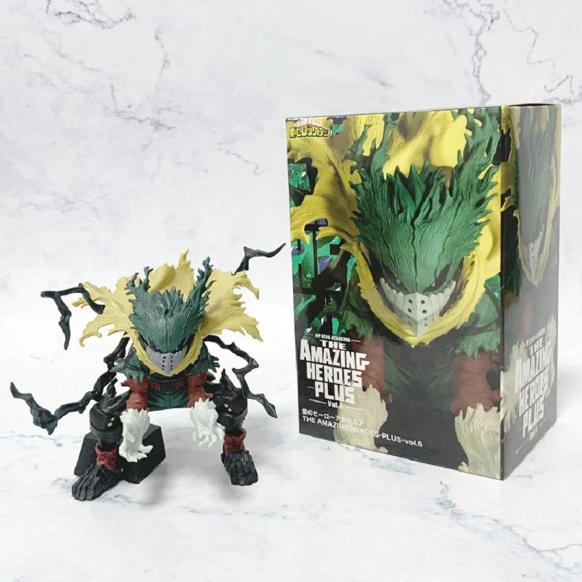 My Hero Academia figurine of a character with vibrant colors and detailed design next to its stylish packaging