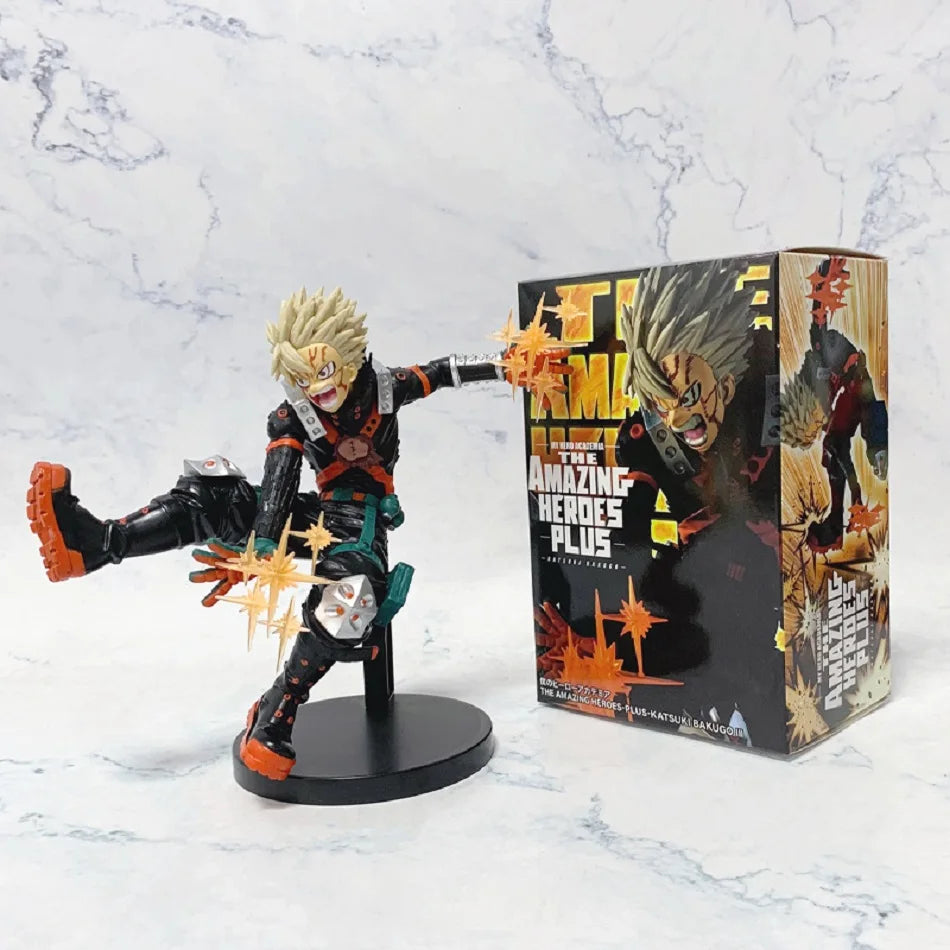 LuckeLadybug LLC my hero academia figurine of a character in an action pose with a display box