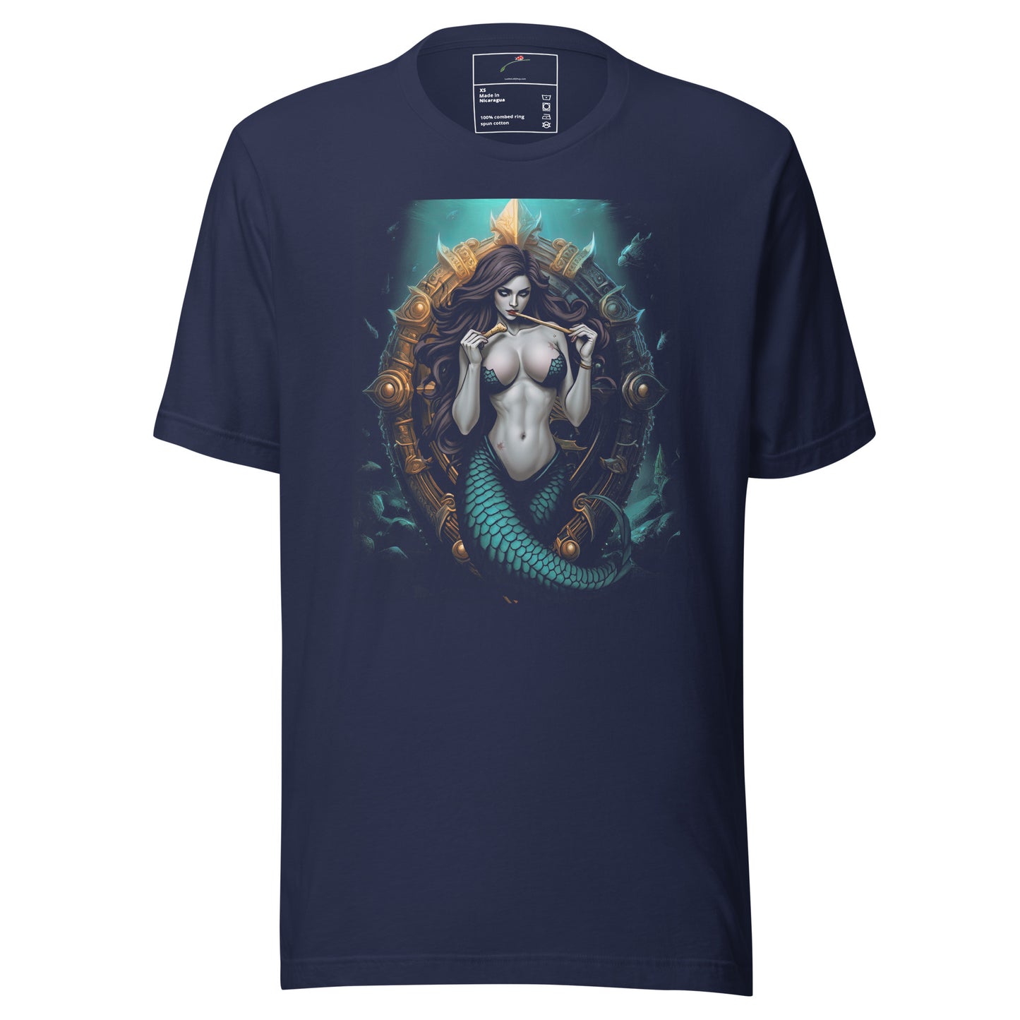 LuckeLadybug navy blue mystical mermaid tee featuring detailed mermaid artwork and underwater design