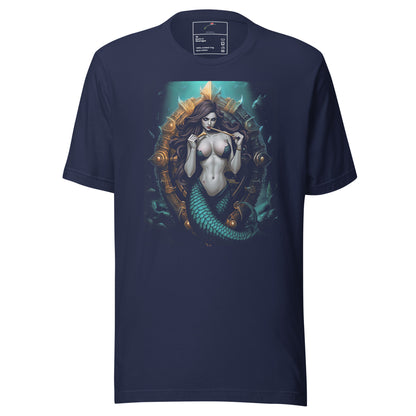 LuckeLadybug navy blue mystical mermaid tee featuring detailed mermaid artwork and underwater design