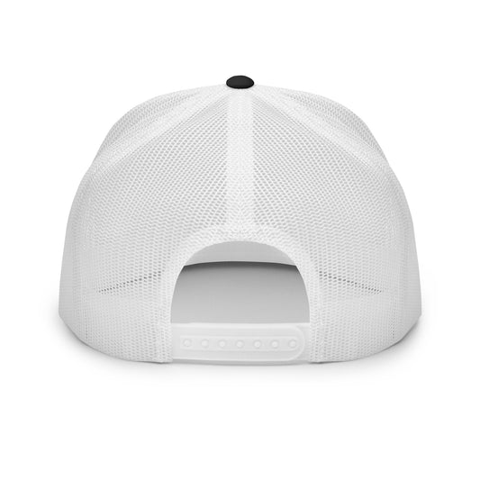 Back view of white LuckeLadybug trucker hat with adjustable snap closure mystical warrior hat