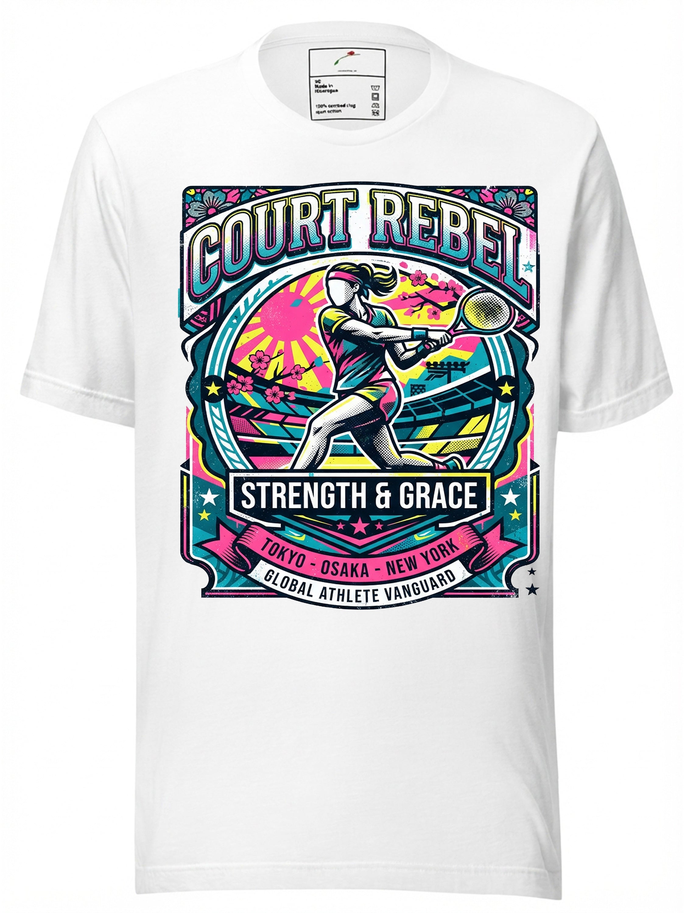 LuckeLadybug LLC Court Rebel T-Shirt featuring Naomi Osaka design with vibrant graphics