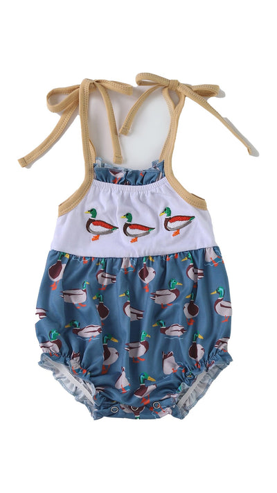 Adorable Navy Duck Embroidery Girl Bubble: Perfect For Your Little One! - LuckeLadybug LLC