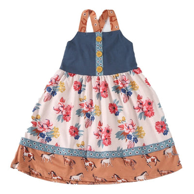 Adorable Navy Floral Horse Strap Dress For Stylish Babies And Toddlers - LuckeLadybug LLC