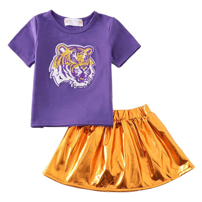 Adorable Navy Lsu Tiger Sequin Laser Skort Set For Stylish Babies And Toddlers - LuckeLadybug LLC