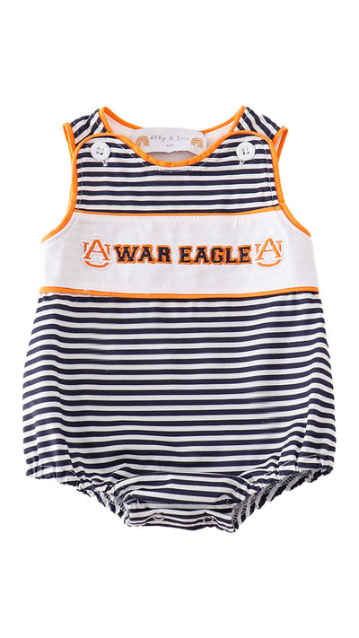 Adorable Navy War Eagle Embroidery Stripe Boy Bubble: Perfect Playtime Outfit! - LuckeLadybug LLC