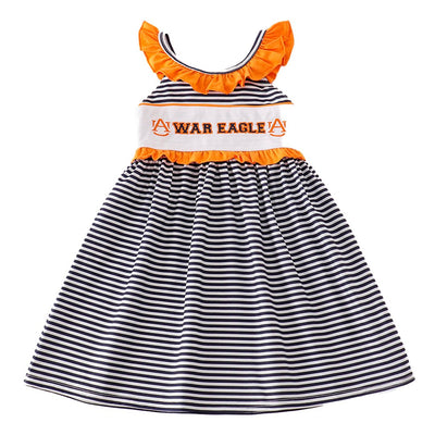 Adorable Navy War Eagle Embroidery Stripe Dress For Stylish Babies And Toddlers - LuckeLadybug LLC