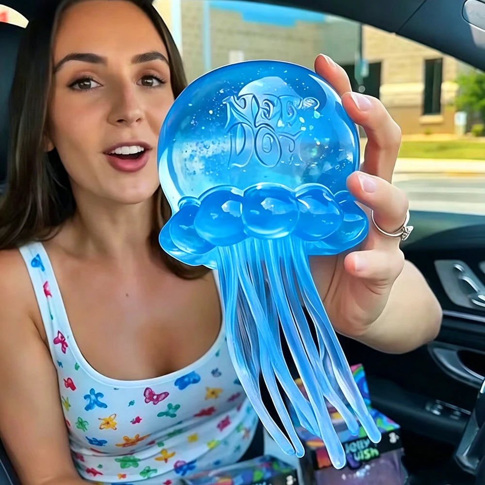 LuckeLadybug Jellyfish Squishy Sensory Fidget Toy in Blue for Stress Relief and Relaxation