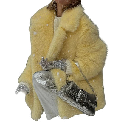 Neo mint faux fur coat for women, perfect for stylish winter outfits and cozy layering