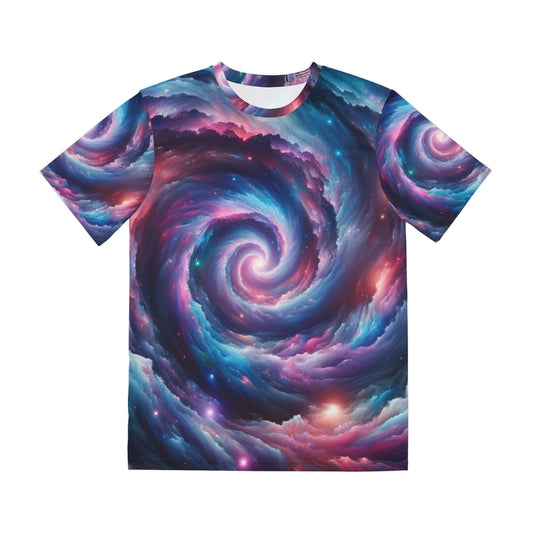 LuckeLadybug neon galaxy t shirt men with vibrant swirling space and star design