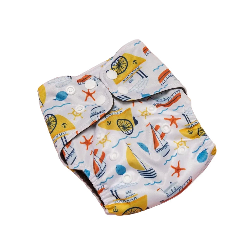 LuckeLadybug newborn diapers newborn with a colorful nautical pattern featuring boats and suns