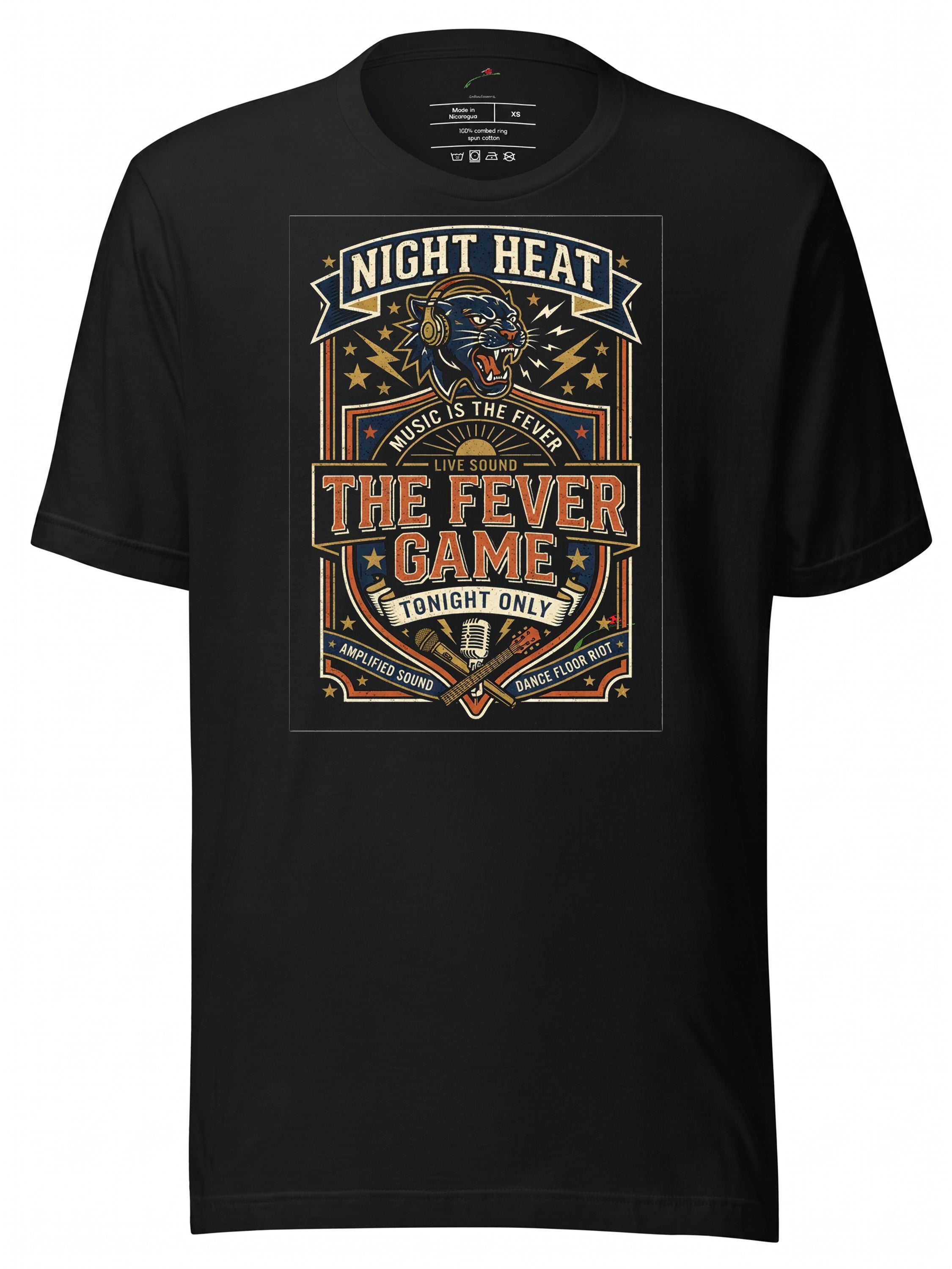 LuckeLadybug graphic tees t shirt featuring a vibrant Night Heat concert design in black