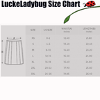 LuckeLadybug size chart with waist and length measurements for ocean waves midi skirt sizes XS to 3XL