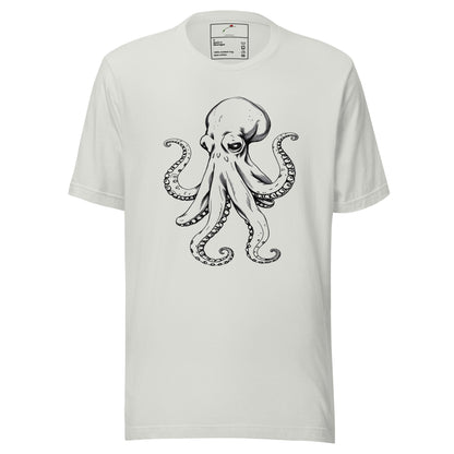 Luckeladybug white octopus graphic t-shirt with black detailed octopus illustration on front