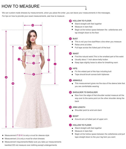 LuckeLadybug LLC off shoulder mermaid evening dress measurement guide for accurate fitting