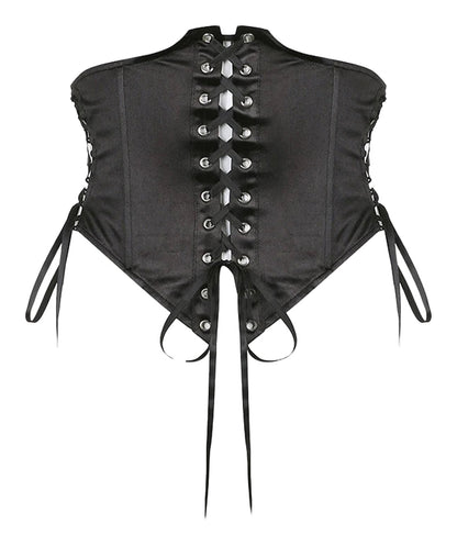 LuckeLadybug LLC Off shoulder puff sleeve mini dress with lace-up detailing in black