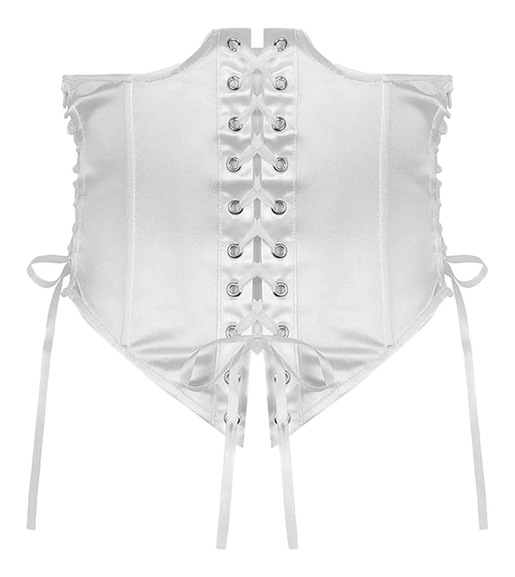 White off shoulder puff sleeve mini dress with lace-up back and ribbon ties for stylish looks