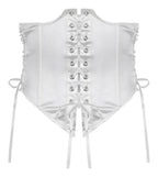 White off shoulder puff sleeve mini dress with lace-up back and ribbon ties for stylish looks