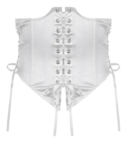 White off shoulder puff sleeve mini dress with lace-up back and ribbon ties for stylish looks